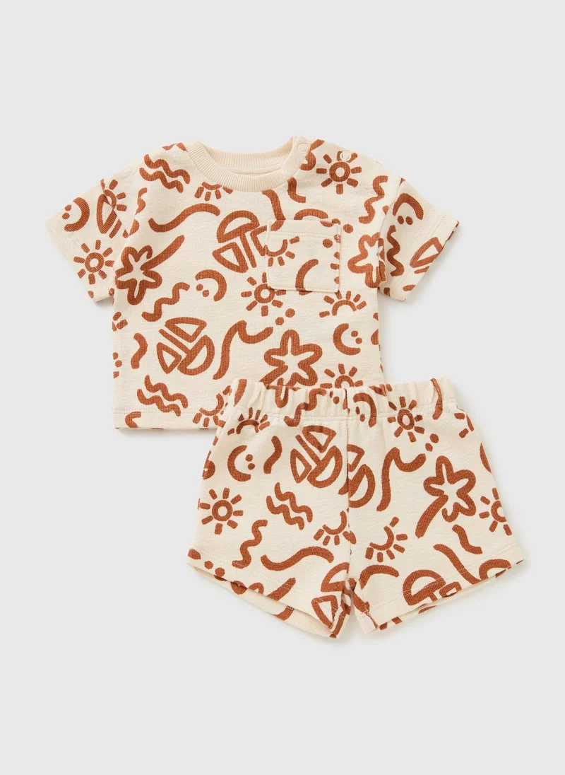 Matalan Baby Cream Holiday Print Top & Short